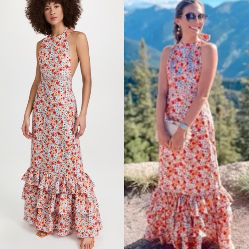 NEW Agua By Agua Bendita Magnolia Linen Halter Maxi Dress Tiered Summer Vacation